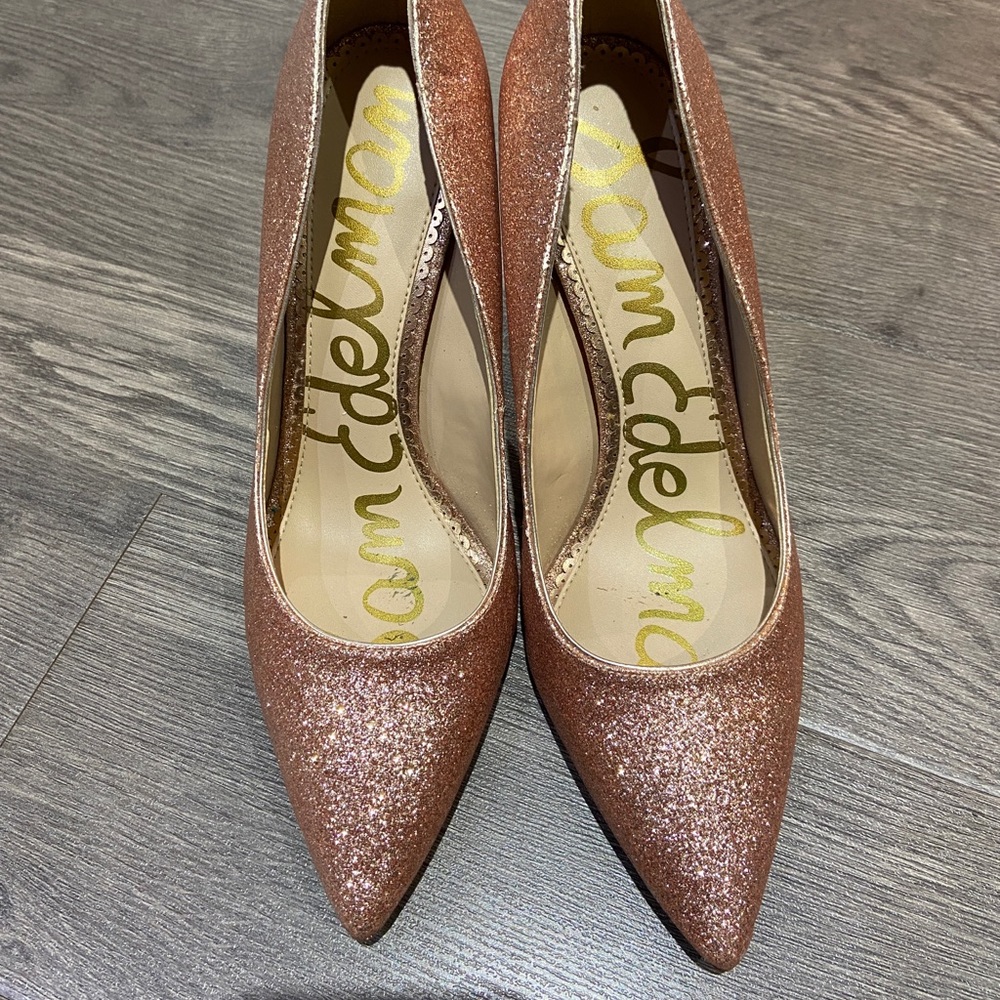 Sam Edelman Glitter Heels in Rose Gold